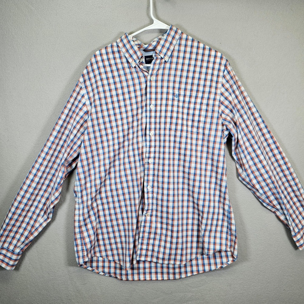 Dockers‎ Mens Long Sleeve Button Down Shirt Red Blue Plaid Size L G